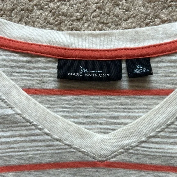 Marc Anthony men’s v neck striped t shirt size: XL color: White/Orange‎ - Picture 3 of 4